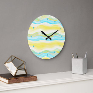Hip Artistic Abstract Retro Cool Wave Art Pattern Large Clock