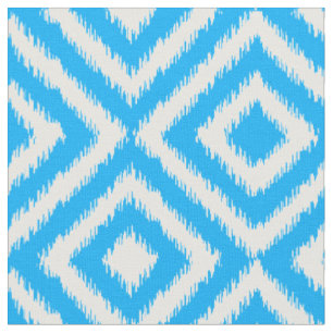 Hip Azure Blue Ikat Diamond Squares Mosaic Pattern Fabric