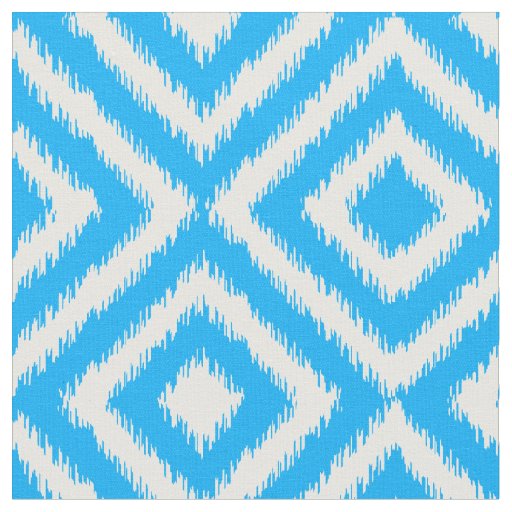 Hip Azure Blue Ikat Diamond Squares Mosaic Pattern Fabric