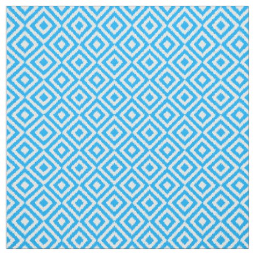 Hip Azure Blue Ikat Diamond Squares Mosaic Pattern Fabric
