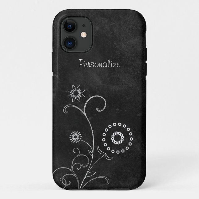 Hip Black and White Foral Chalkboard With Name Case-Mate iPhone Case (Back)