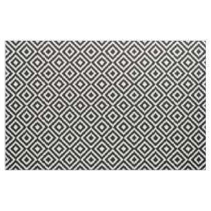 Hip Black White Ikat Diamond Square Mosaic Pattern Fabric