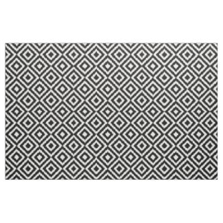 Hip Black White Ikat Diamond Square Mosaic Pattern Fabric