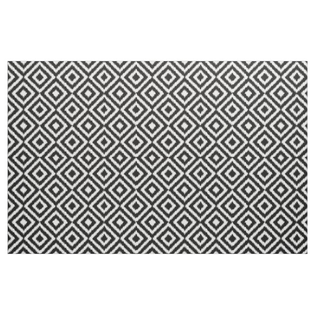 Hip Black White Ikat Diamond Square Mosaic Pattern Fabric (Fat Quarter)