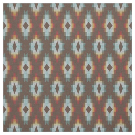 Hip Blue Orange Red Brown Tribal Art Pattern Fabric