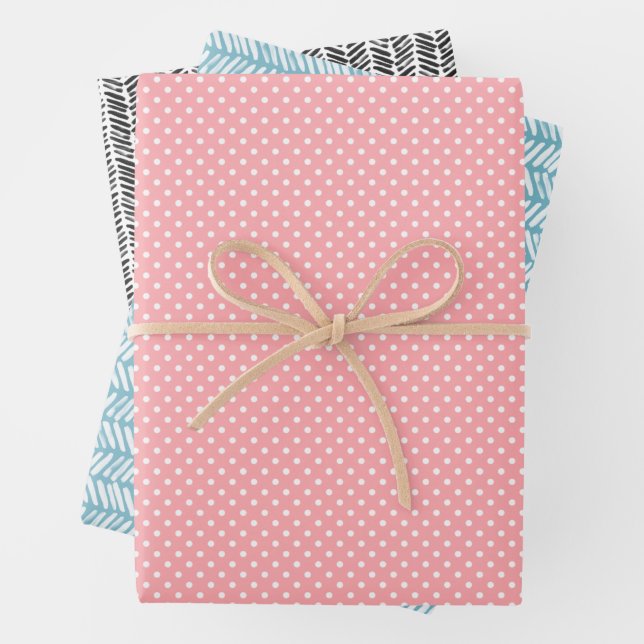 Hip Blush Pink Teal Black White Abstract Zigzag Wrapping Paper Sheets (In situ)