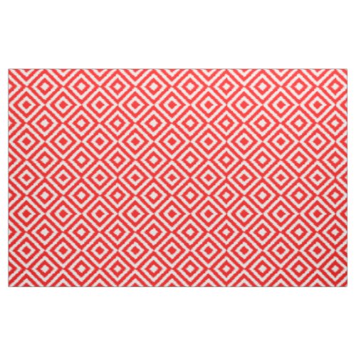 Hip Bright Red Ikat Diamond Squares Mosaic Pattern Fabric