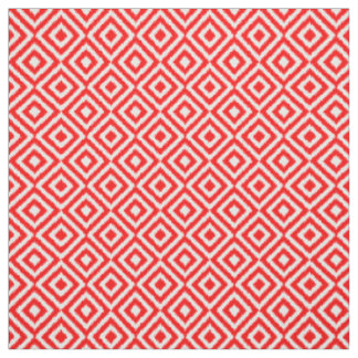 Hip Bright Red Ikat Diamond Squares Mosaic Pattern Fabric