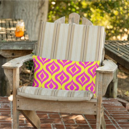 Hip Bright Yellow Hot Pink Bohemian Ikat Pattern Lumbar Pillow