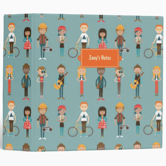 Hip Cartoon People Illustrations Pattern (Blue) Binder