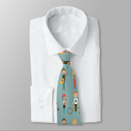 Hip Cartoon People Illustrations Pattern (Blue) Tie