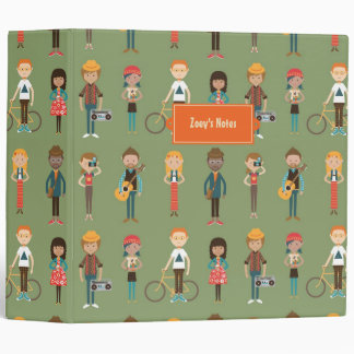 Hip Cartoon People Illustrations Pattern (Green) Binder