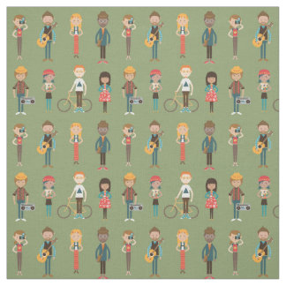 Hip Cartoon People Illustrations Pattern (Green) Fabric