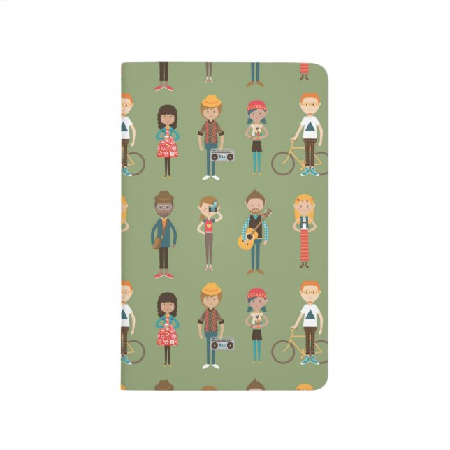 Hip Cartoon People Illustrations Pattern (Green) Journal (Front)