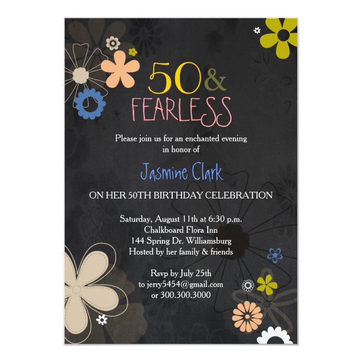 Hip Chalkboard Floral 50th Birthday Party Invitation Zazzle Com