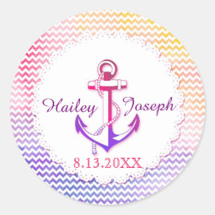 Hip Chevron Anchor Nautical Wedding Classic Round Sticker