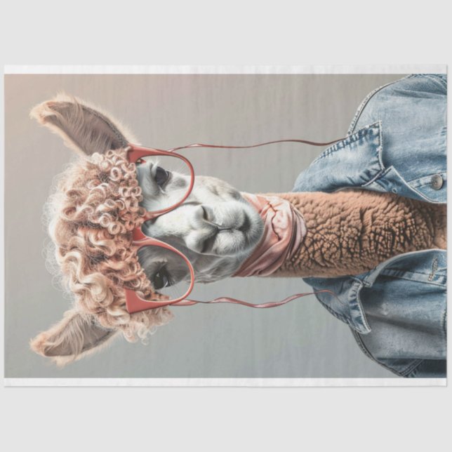 Hip Chick Llama Decoupage  Tissue Paper (Front)