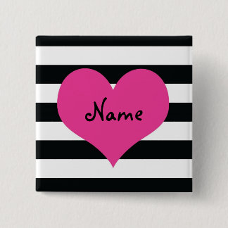 Hip Chick Srtipes and Heart Customizalbe Button
