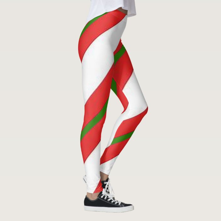hip christmas candy cane red green white womens leggings | Zazzle.com