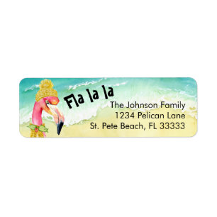 Hip Christmas Flamingo Beach Scene Return Address Label