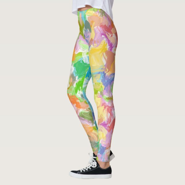 Hip Colorful Vibrant Summer Paint Splatter Pattern Leggings (Left)