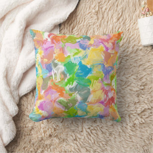 Hip Colorful Vibrant Summer Paint Splatter Pattern Throw Pillow