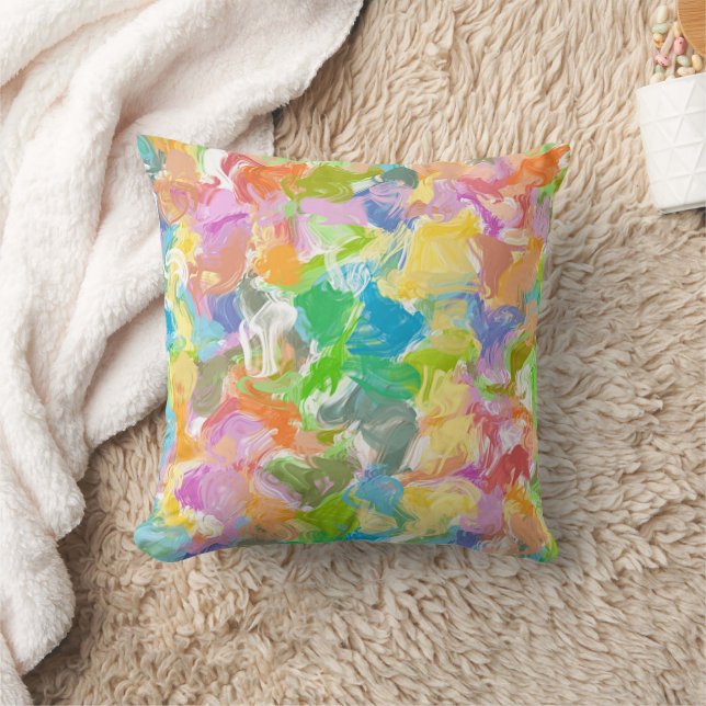 Hip Colorful Vibrant Summer Paint Splatter Pattern Throw Pillow (Blanket)