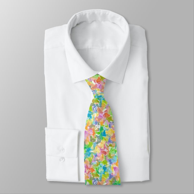 Hip Colorful Vibrant Summer Paint Splatter Pattern Tie (Tied)