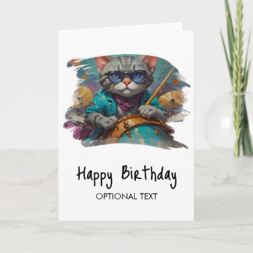 *~* Hip Cool Cat DRUMMER AP91  Birthday Card