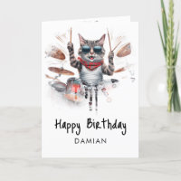 *~* Hip Cool Cat DRUMMER AP91 Birthday Card