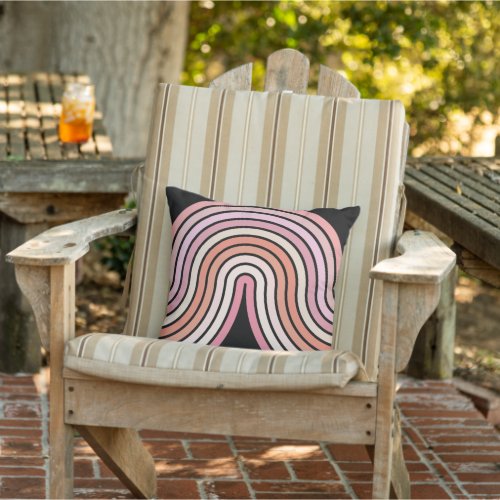 Hip Coral Orange Blush Pink Black Wave Pattern Outdoor Pillow