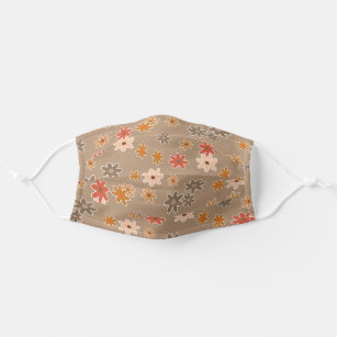 Hip Coral Red Orange Taupe Brown Flower Pattern Adult Cloth Face Mask
