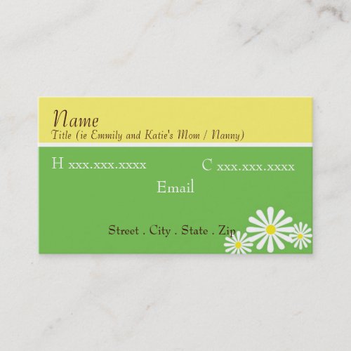 Hip Daisy Mommy Card Business Card Templates