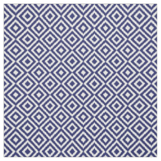 Hip Dark Blue Ikat Diamond Squares Mosaic Pattern Fabric