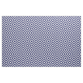 Hip Dark Blue Ikat Diamond Squares Mosaic Pattern Fabric
