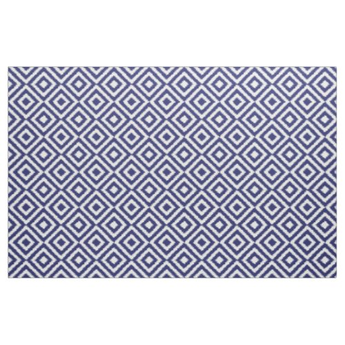 Hip Dark Blue Ikat Diamond Squares Mosaic Pattern Fabric