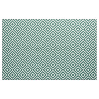 Hip Dark Green Ikat Diamond Squares Mosaic Pattern Fabric