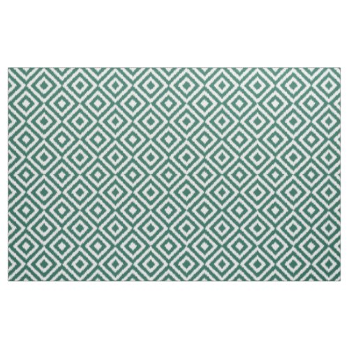Hip Dark Green Ikat Diamond Squares Mosaic Pattern Fabric