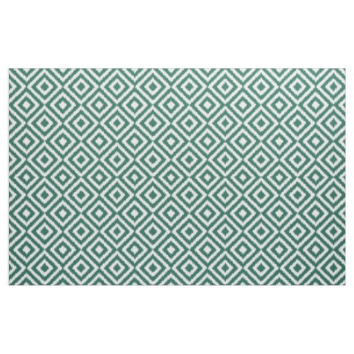 Hip Dark Green Ikat Diamond Squares Mosaic Pattern Fabric
