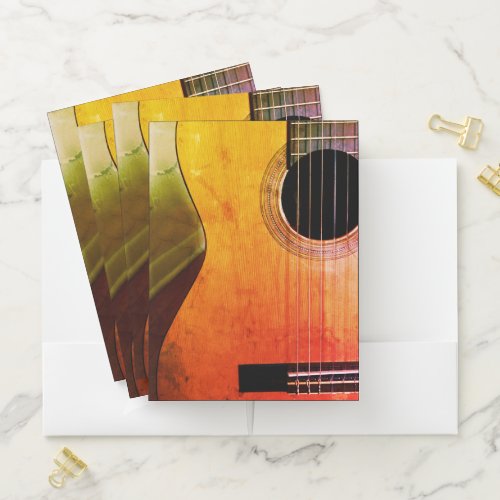 Hip Distressed Musical Acoustic Guitar Pocket Folder