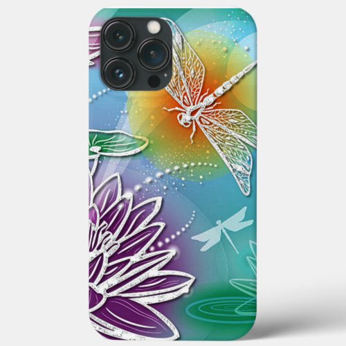 Hip Dragonfly Pretty Modern Summer Floral Art iPhone 13 Pro Max Case