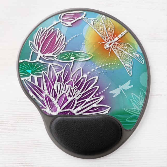 Hip Dragonfly Pretty Modern Summer Floral Art Gel Mouse Pad (Front)