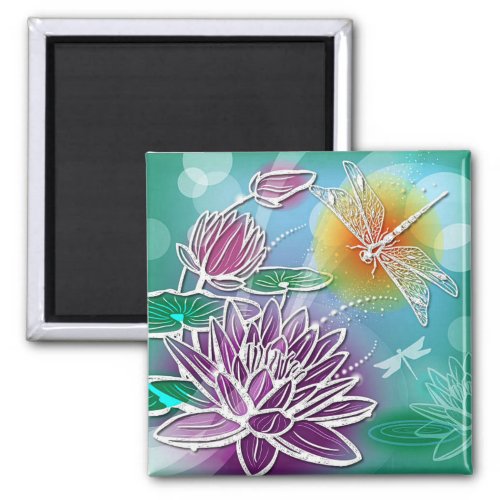 Hip Dragonfly Pretty Modern Summer Floral Art Magnet