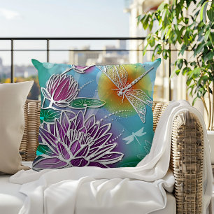 Hip Dragonfly Pretty Modern Summer Floral Art Outdoor Pillow