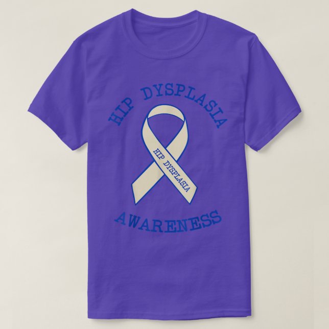 Hip Dysplasia Awareness Floral Blue White Ribbon D T-Shirt (Design Front)