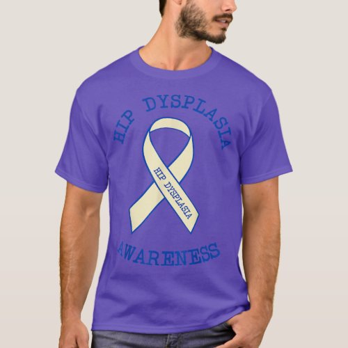 Hip Dysplasia Awareness Floral Blue White Ribbon D T_Shirt