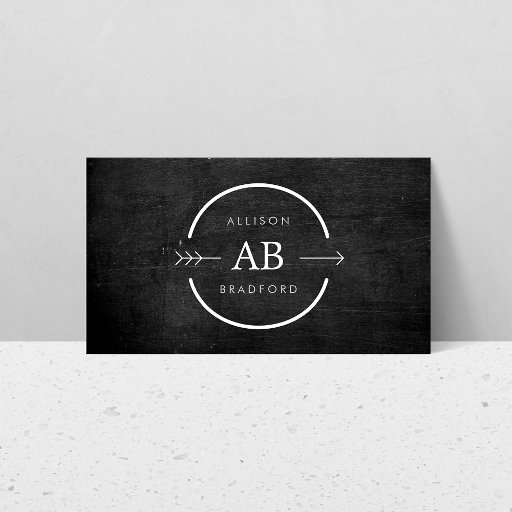 Customizable HIP &amp; EDGY MONOGRAM LOGO with ARROW on BLACK WOOD Business Cards
