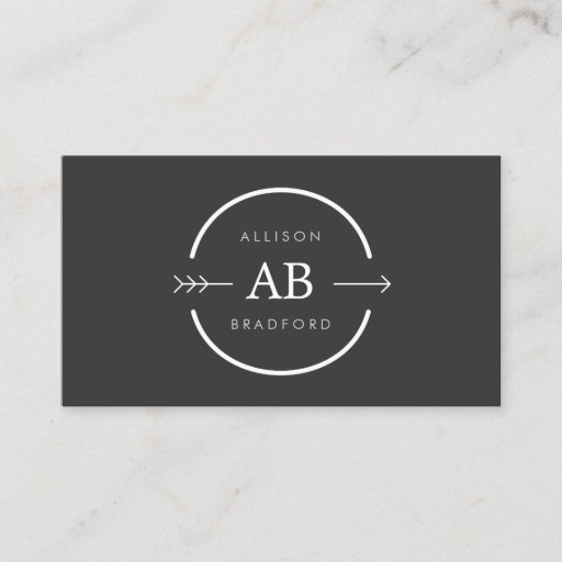 Customizable HIP & EDGY MONOGRAM LOGO with ARROW on DARK GRAY Business Cards