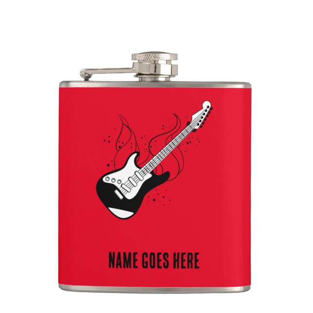 Hip Flask with guitar - customize name (Front)