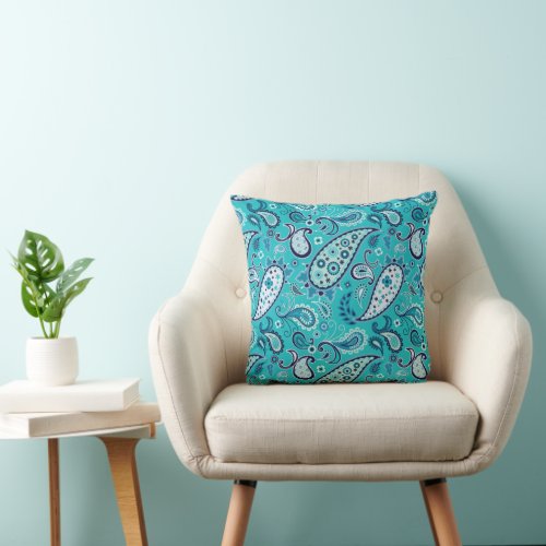 Hip Floral Teal Paisley Throw Pillow